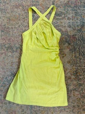 Women’s XS Lime Green Short Sleeveless Summer Rouched Dress - Wedding Guest